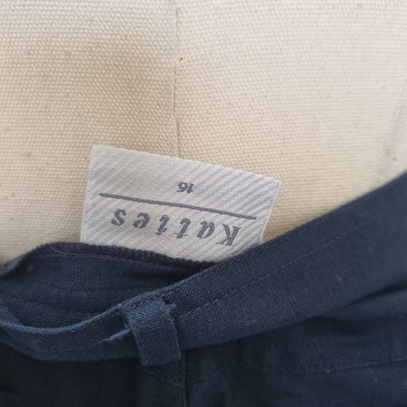 Katies Navy Blue Linen Blend Button Down Midi Skirt Vintage 90s Size 16 - Picture 7 of 9